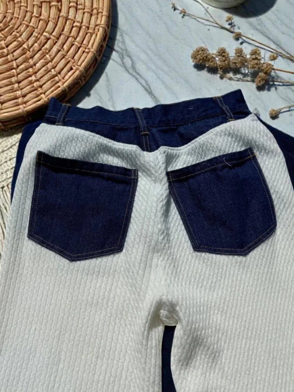 WeWoreWhat High Rise Denim Cable Knit Wide Leg Jean Size 27 - Picture 13 of 16